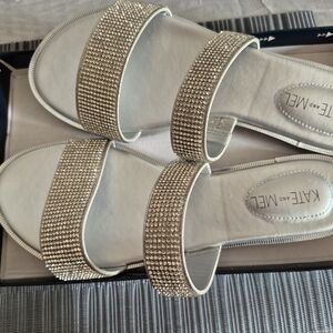 Silver Rhinestone Sandals with Wide Straps